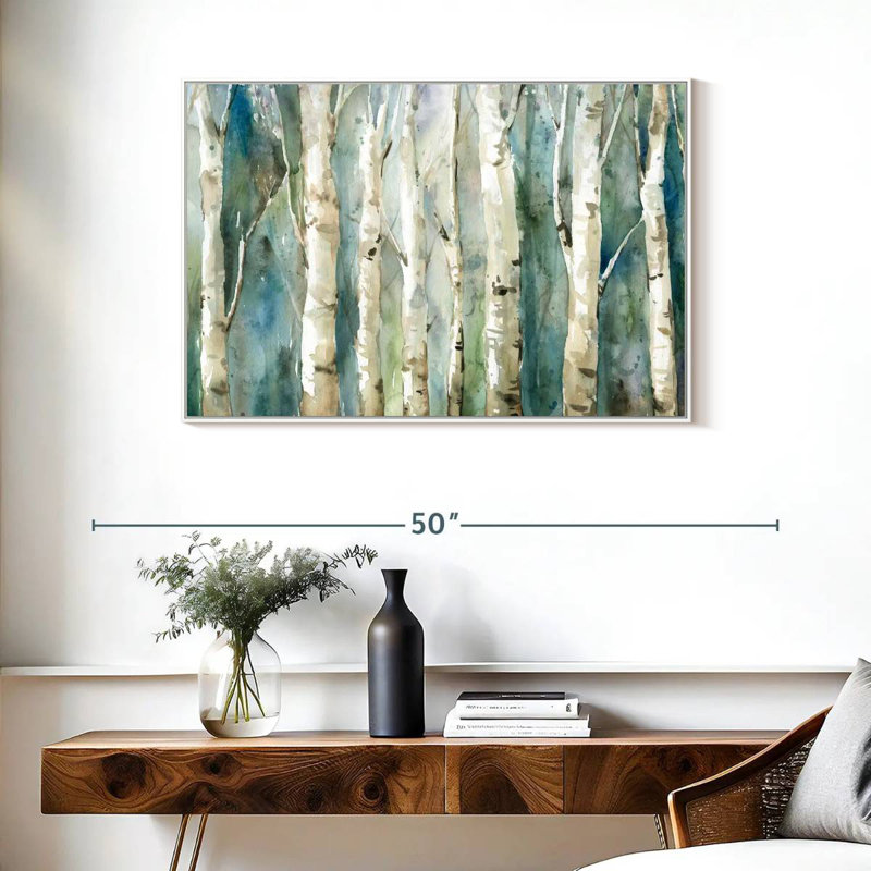 Birch River Walk, Cadre flottant blanc, 37 po x 25 po