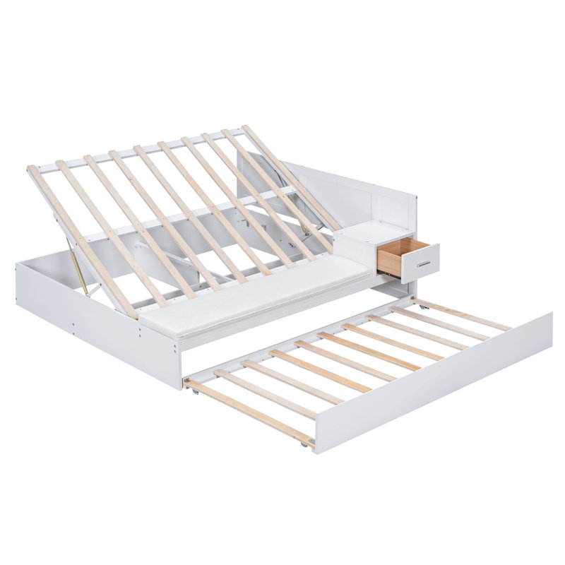Lit plateforme en cuir Alverez, Blanc, Bois massif