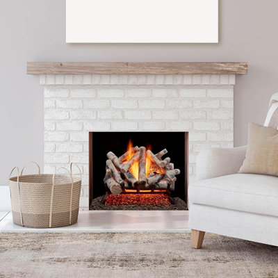 Bluegrass Living Vented Natural Gas or Propane Fireplace Log Set With Remote Control Kit - Birch Wood, 45,000 BTU - Model# BVL18-2-RO