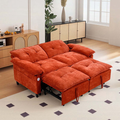 Canapé-lit convertible en velours orange de 73 po, canapé-lit convertible avec matelas caché pour plus de confort et de polyvalence