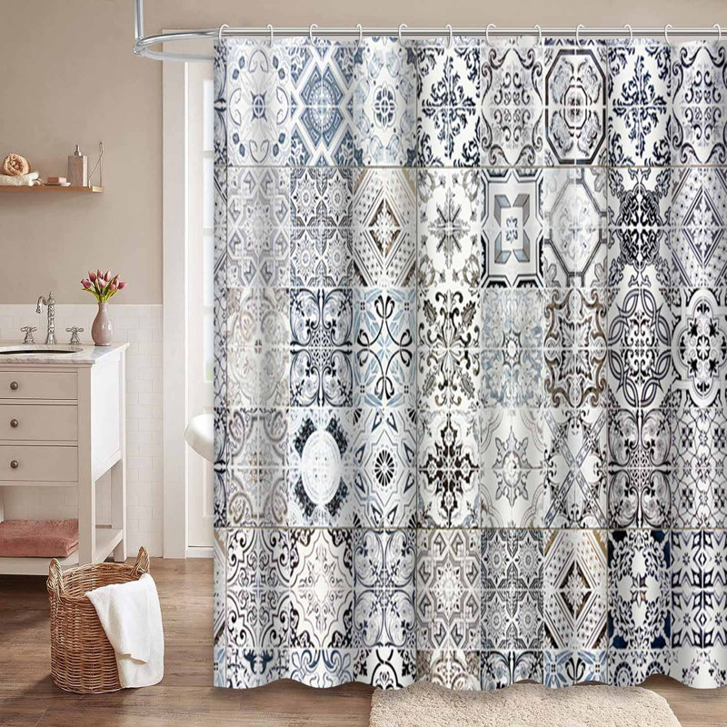 Rideau de douche espagnol à motif grunge rétro avec 12 crochets, L 72 po x l 72 po