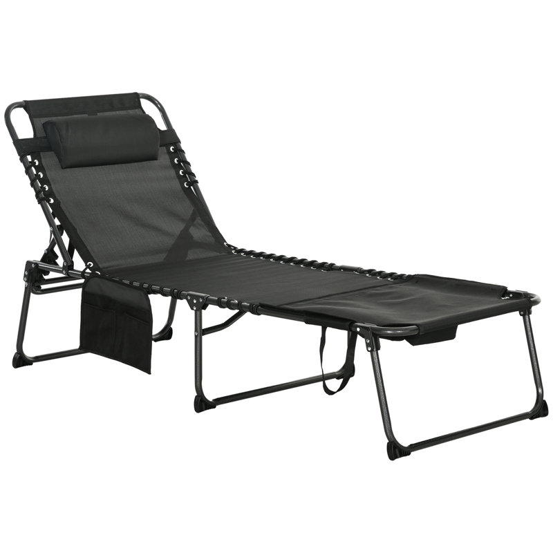 Outsunny Folding Chaise Lounge With 5-Level Reclining Back, Perfect For Outdoor Relaxation And Tanning, Featuring A Reading Face Hole And Side Pocket