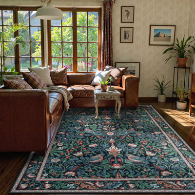 Vintage Bird Washable Area Rugs for Living Room Floral Soft Rug Low Pile Print Carpet