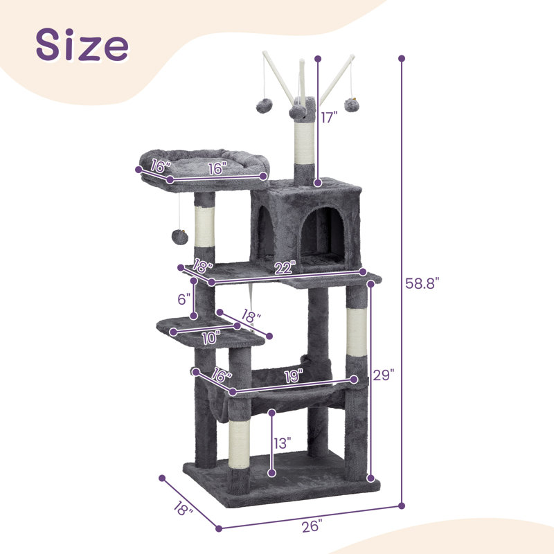 Arbre à chat avec lit plateforme Geraurd, Gris foncé