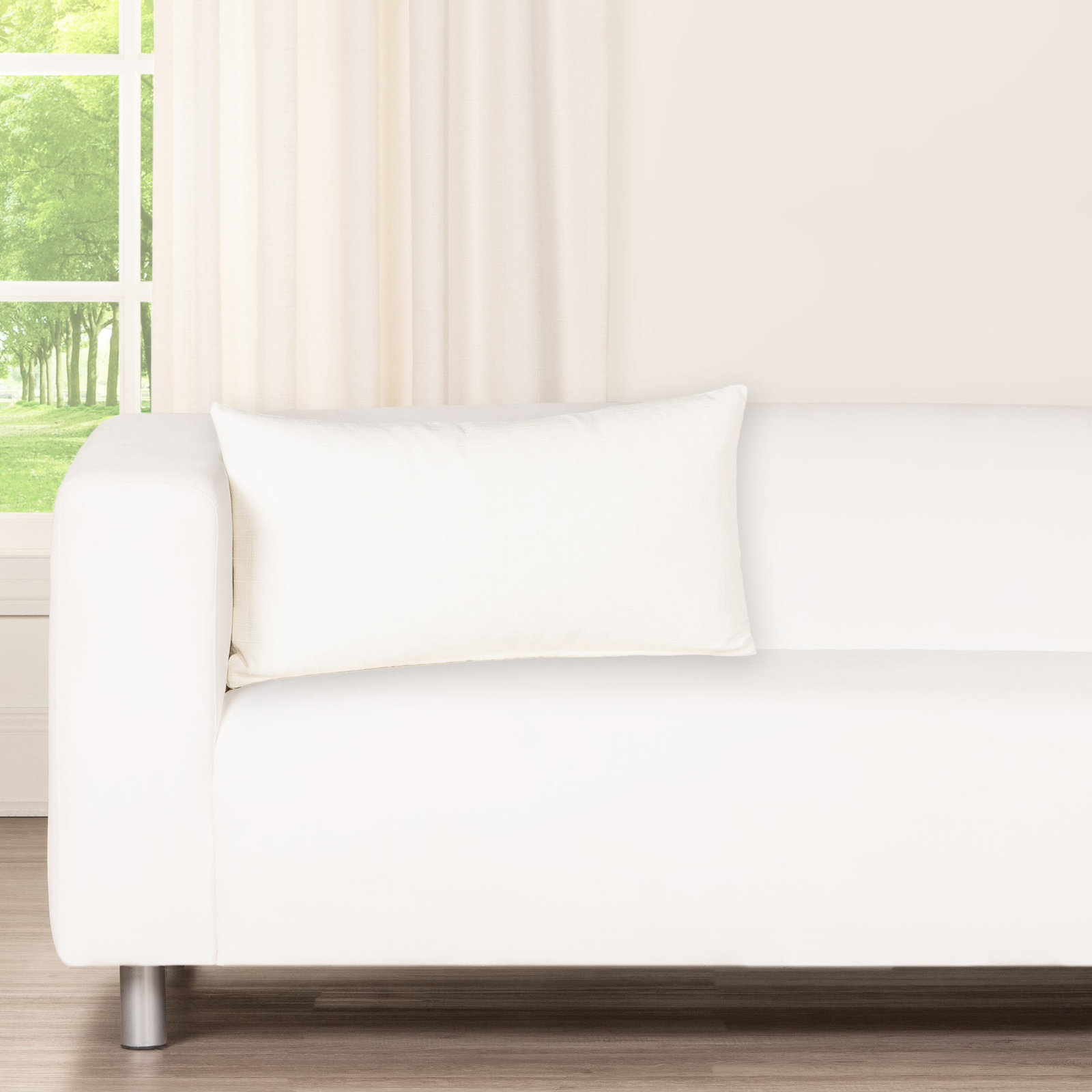 Indy Faux Linen Accent Pillow, Feather, White, Rectangle 12"H x 21"W