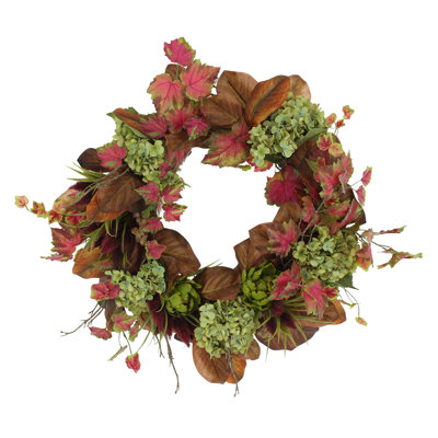 24" Hydrangea Fall Wreath with Ivy and Artichokes