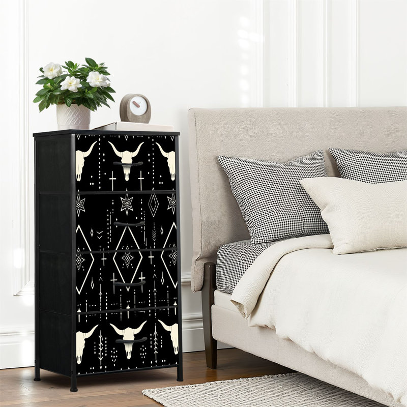 4 Drawer Dresser for Bedroom, Narrow Chest of Drawers, Wooden Top and Study Iron Frame 18"x37.5"-(WxH)