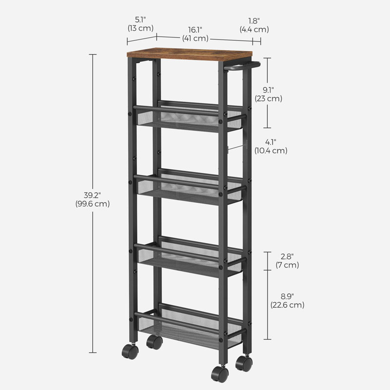 99.6cm H x 41cm W Utility Cart with Wheels, Black/Brown