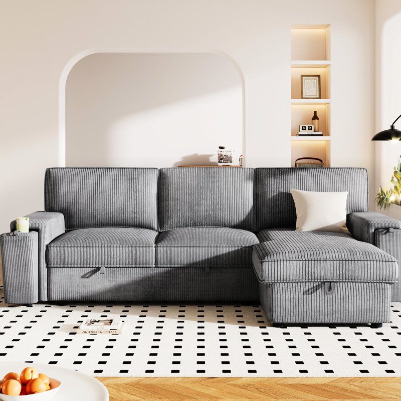 Canapé-lit confortable avec rangement et porte-gobelet confortable - canapé gris pour la maison, Gris