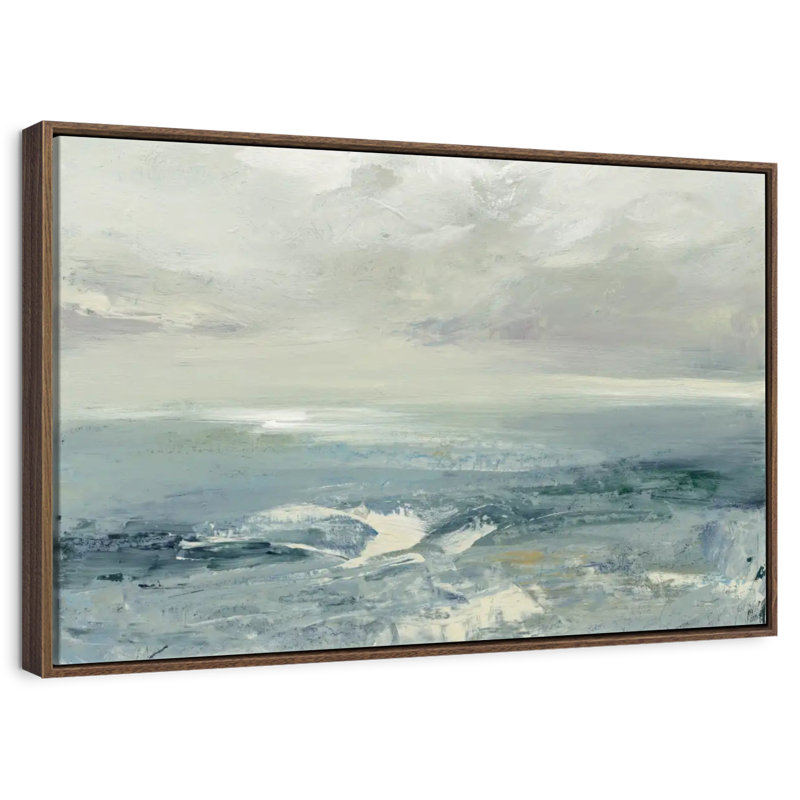 Vagues de plage d'été, 25 po x 17 po, Cadre flottant noyer