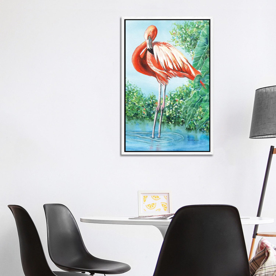 Flirty Flamingo von Christine Reichow - Galerie-verpackte Leinwand Giclée auf Leinwand