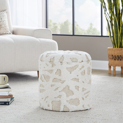 Repose-pieds de rangement 18 po en laine beige Acro avec motif texturé à poils longs