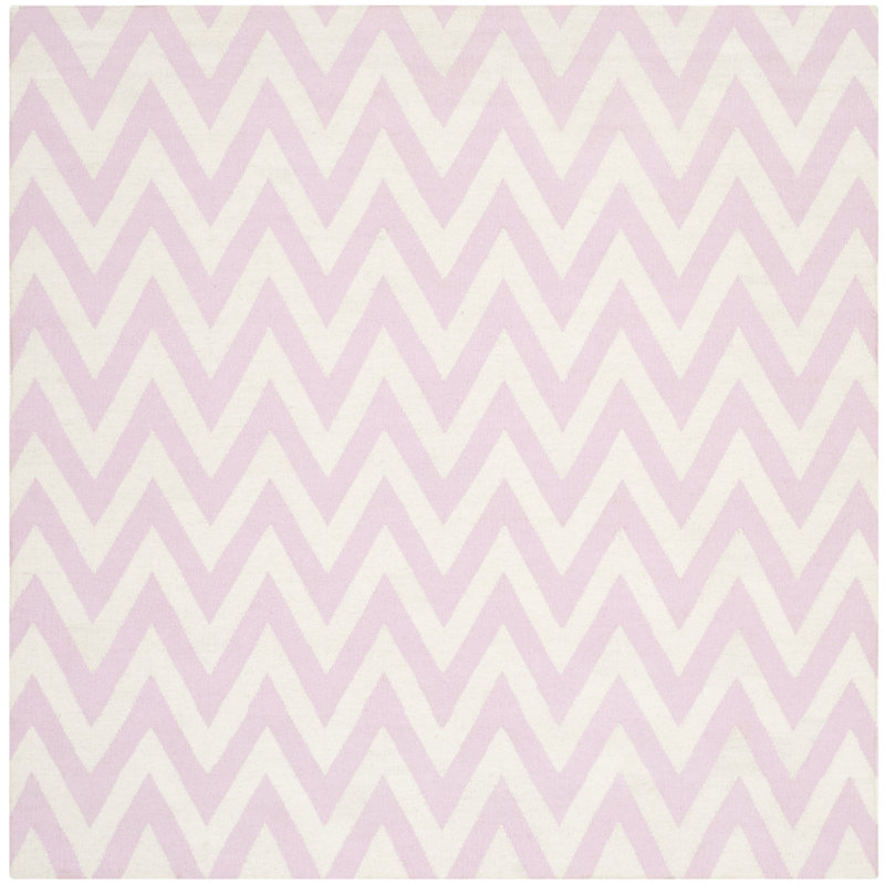 Bogner Hand Woven Flat Weave Wool/Cotton Chevron Rug in Ivory/Pink, Square 8'