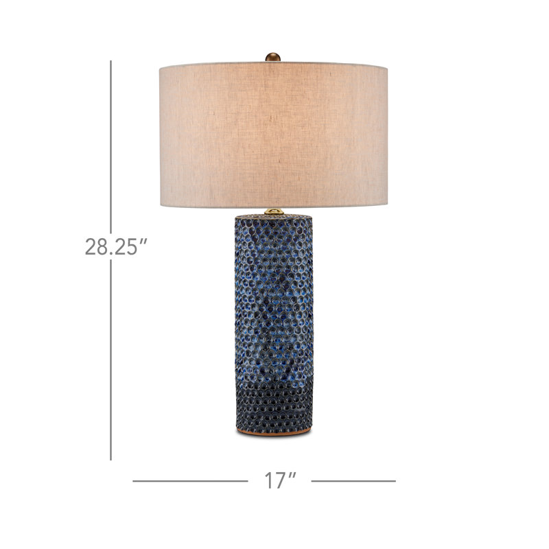 Lampe de table à pois en céramique, Bleu réactif / laiton poli