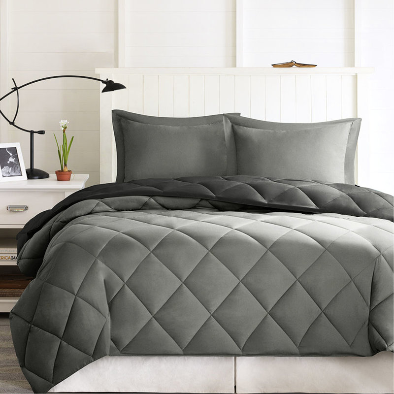 Twin/twin Xl Comforter With 3m , Odour-neutralizing Filling And 2 Shams Down Alternative Hidden Zipper, Black/Grey