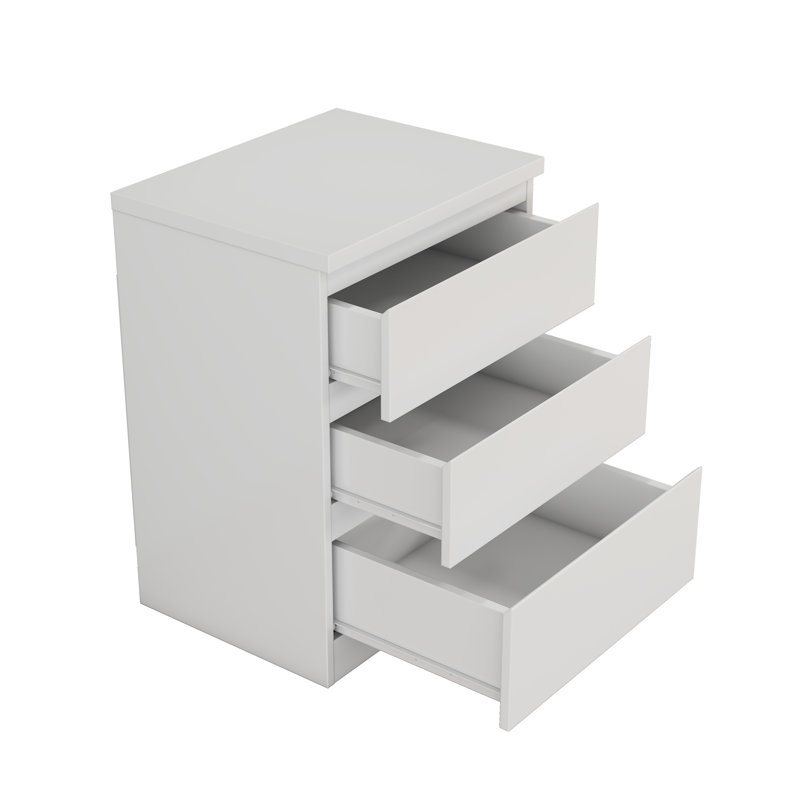 Table de chevet moderne à 3 tiroirs sans poignée avec mécanisme d'ouverture par pression, table de chevet en bois naturel de 19,7 po avec plateau épaissi et glissières en métal silencieuses, armoire de rangement compacte pour la chambre à coucher