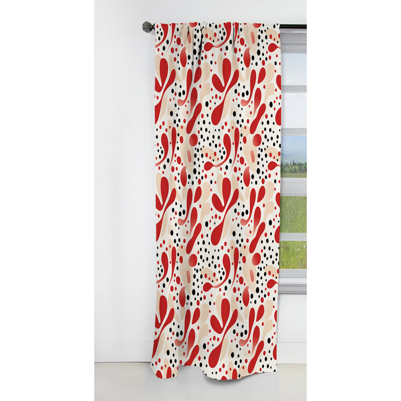 Motif à pois rouge et blanc - Rideau abstrait - Rideau occultant - 1 panneaux, L 52 po x L 63 po
