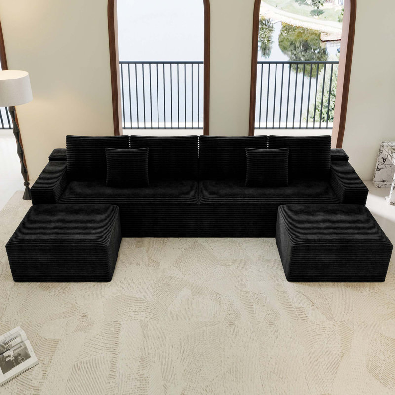Siège de canapé modulaire 137,8 x 70,9 po, canapé rembourré compressé, aucun assemblage requis, combinaison sans PC pour 4 personnes, tissu en velours côtelé moelleux