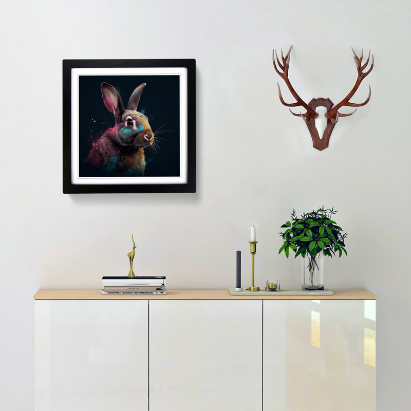 Rabbit Digital No.4 - Single Picture Frame Print on Wood, Black