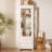71'' Tall Display Cabinet With Single Upholstered Glass Door, China Cabinet, Wine Cabinet With 5 Colors Adjustable LED Ceiling Light For Living Room, Home, Bar, Studio Or Workspace
