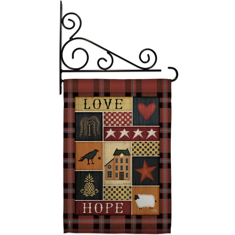 Ensemble de drapeaux en polyester 18,5 x 13 po Primitive Collage Love Hope