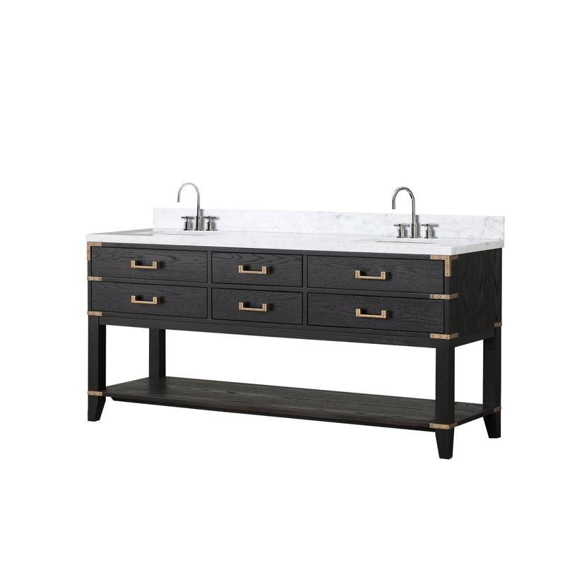 Double Bath Vanity with Carrara Marble Top, Black