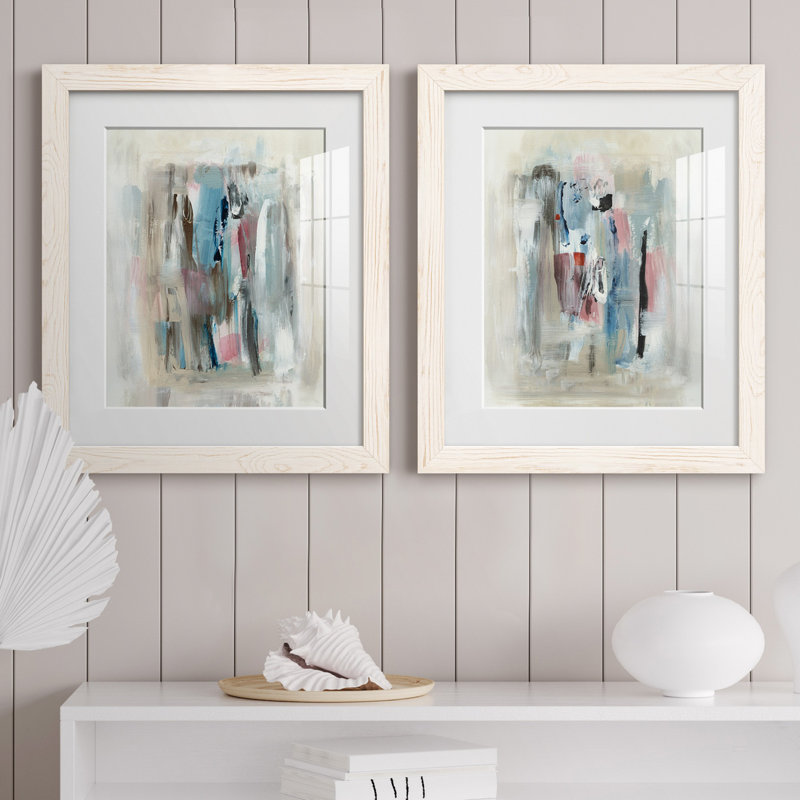" Rain Shadow I " 2 - Pieces, White, 20" H x 17" W x 1" D, White Framed Paper