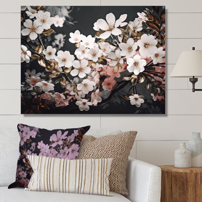 Branche avec fleurs de cerisier roses et blanches sur toile