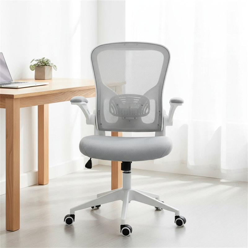 Height-adjustable Breathable Backrest Office Chair With Padded Seat And Armrests, Suitable For Home Offices, Gray