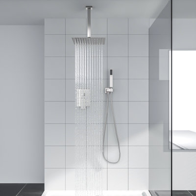 16" Square Ceiling Mounted Rainfall Shower System Dual Shower Head