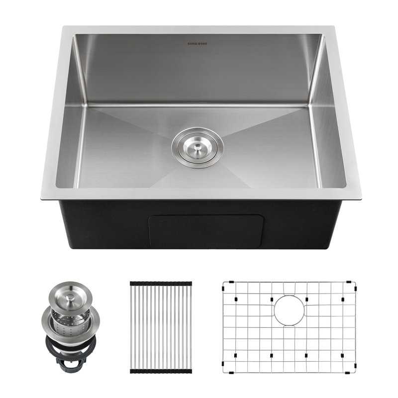 Évier de cuisine encastré sous le comptoir de 22 po, lavabo à cuve simple en acier inoxydable 22 po x 18 po, lavabo fait à la main avec crépine de 3,5 po, grille de protection inférieure et unité de séchage à enroulement