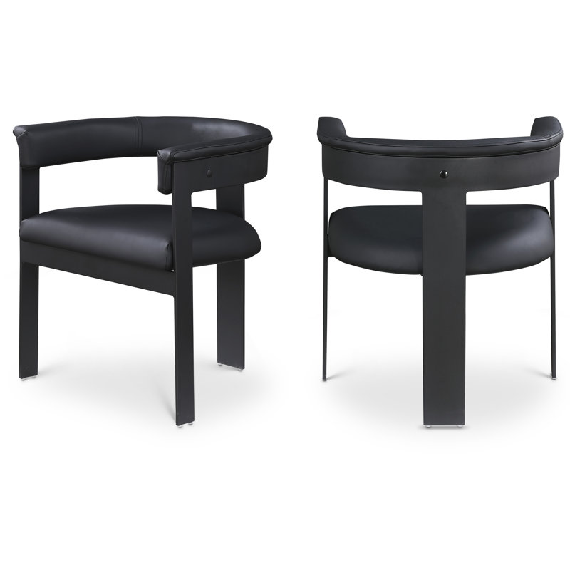 Romeo Finished Upholstered Back Arm Chair, Black Vegan Leather, Matte Black Powder Coating