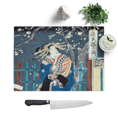 Tempered Glass Courtesan with Plum Blossoms Chopping Board
