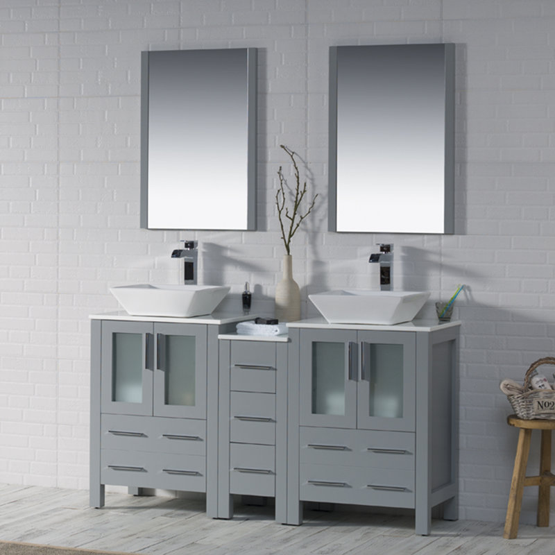 Ensemble de meuble-lavabo double 60 "avec miroir Mance, Gris métallique