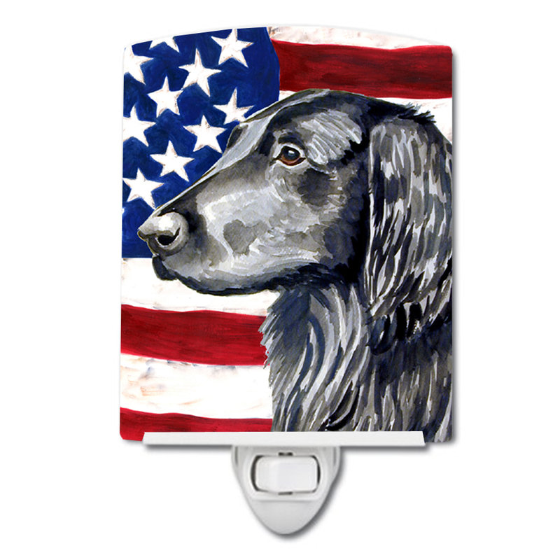 Drapeau américain avec éclairage en céramique terrier fox american, Flat-coated retriever