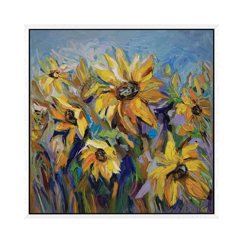Sunflowers 1 Piece Painting on Canvas, 66.04 cm H x 66.04 cm W, White Framed