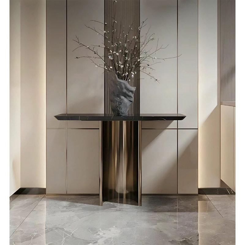 Guéridon en métal courbé en métal fritté avec piédestal et table d'entrée minimaliste pour le couloir du salon