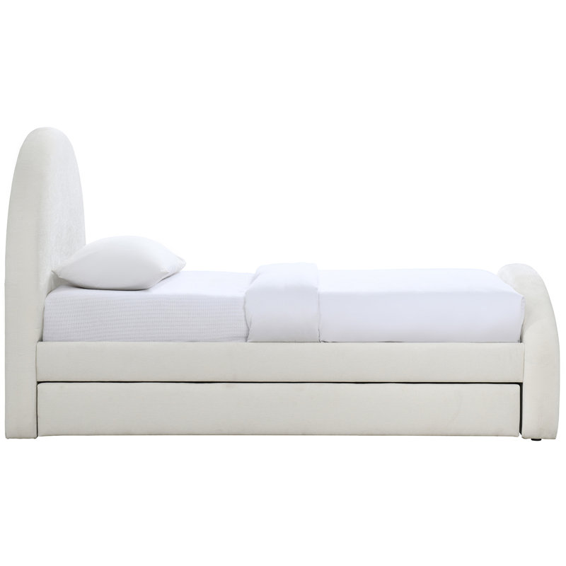Chiu Chenille Fabric Upholstered Trundle Bed, Cream Chenille Fabric