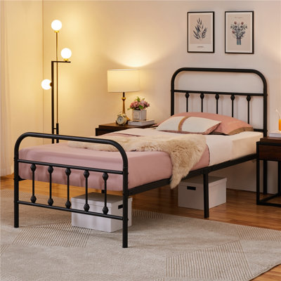 Classic Iron Platform Bed with High Headboard and Footboard