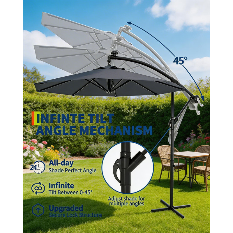 Cantilever Umbrella, with 360° Rotating, Gray