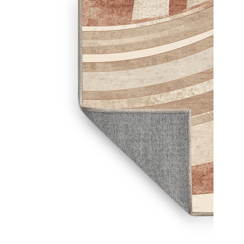 Machine Washable Parez Singapore Marina Bay Sleek & Chic Modern Arc Rug in Beige – Beige Binding, 2x5