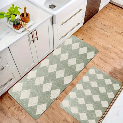 Tapis de cuisine Sage Argyle vert, ensemble de 2 pièces de tapis de ferme pour la cuisine et la salle de bain