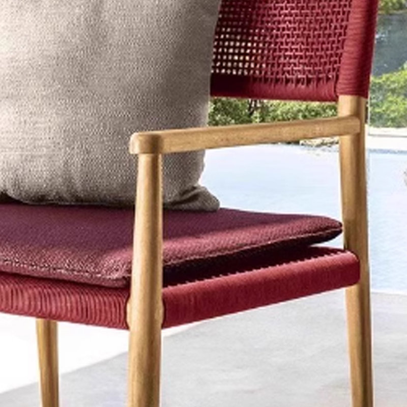 Modern Simple Outdoor Durable Teak Sofa 53.54'' Wide Rectangle Loveseat with Cushions, Brown/Red, Red