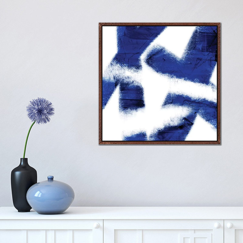 Indigo Prophecy III by Marcus Prime - Painting on Canvas, Classic Brown Wood Framed, 45.72cm H x 45.72cm W x 3.81cm D
