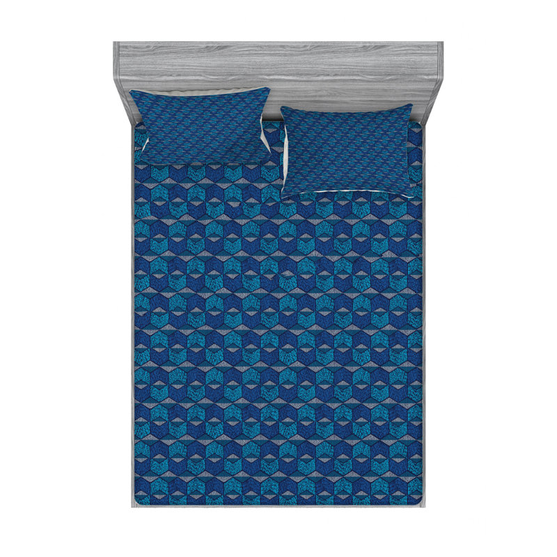 Microfiber Geometric Sheet Set, Queen Sheet Set with Fitted Sheet