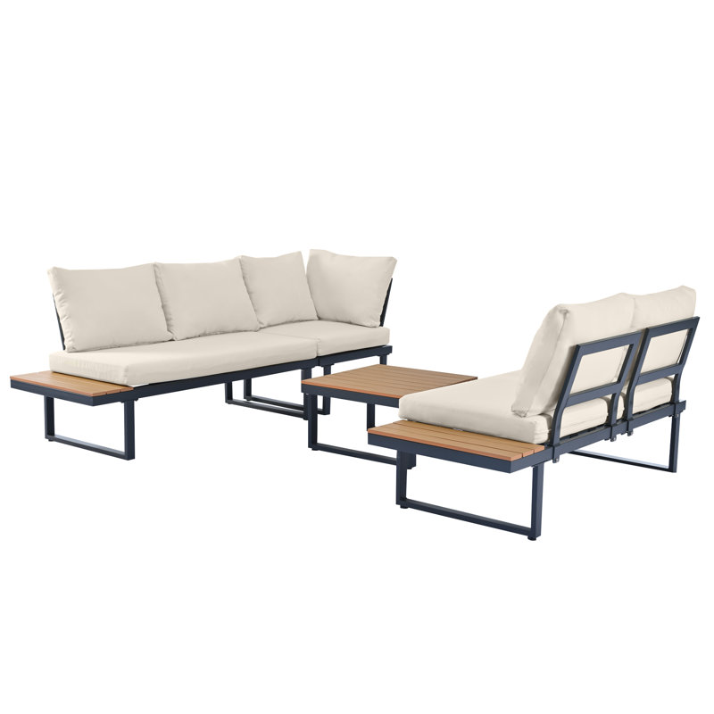 5-seat Outdoor Patio Lounge Set With Adjustable Recliners - Wpc Table, Side Shelves, Galvanized Iron Frame