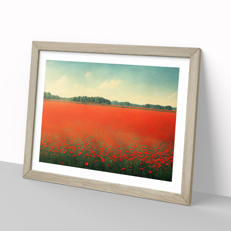 Splendid Poppy Field Flowers - Framed Print, 34cm H x 46cm W x 2cm D, Oak