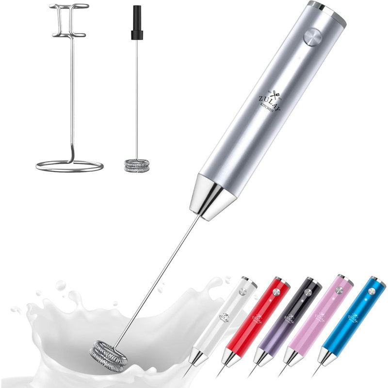 Zulay Kitchen Lux Rechargeable Milk Frother Handheld - Powerful 2-speed Motor, Fully Waterproof, 2000mah Battery - Drink Mixer For Latte, Cappuccino, Matcha, Protein Powder - Red 