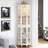 Corner Curio Cabinet With Lighting System & 4 Adjustable Shelves, White Glass Shelves Lighting, , Solid Wood-1475262205