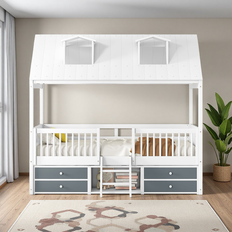  Cadre de lit Bed House, Lit simple, Blanc